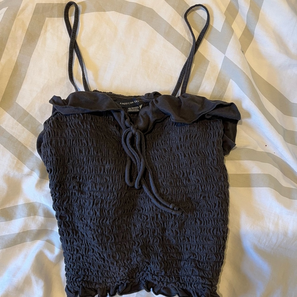 Grey Ribbed Ruffle Tank - Picture 4 of 4